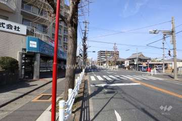 物件の北東側前面道路（南東側から）