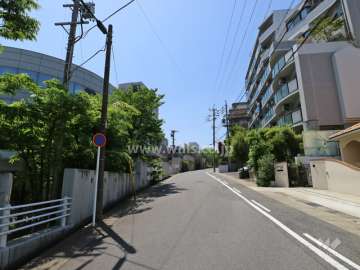 敷地の南東側前面道路（北東側から）