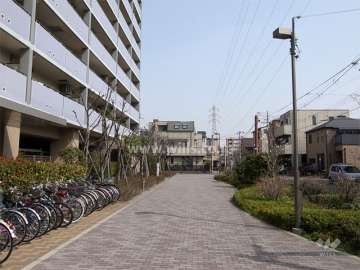 エントランス前の植栽スペースに囲まれた通路