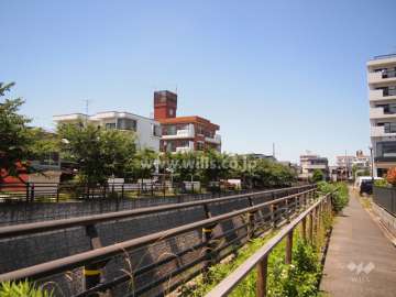 三旺マンション第1石川橋の遠景　山崎川沿いの穏やかな環境です