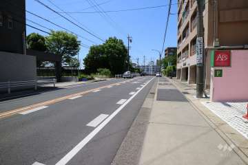 敷地の南西側前面道路(南東側から)