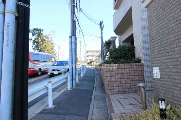 敷地北側の前面道路.交通量の多い通りに面しています。