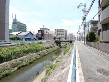 敷地横の山崎川