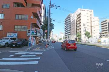 敷地南東側の前面道路（南西側から）