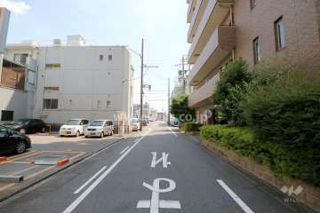 敷地西側の前面道路（北側から）