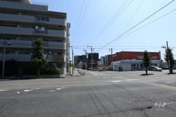 敷地南東側の全面道路（南西側から）