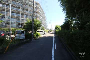敷地南東側の前面道路（南西側から）