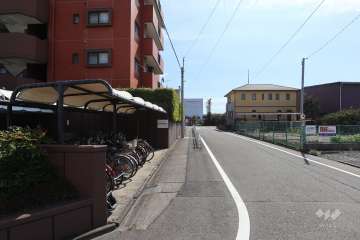 敷地南西側の前面道路（北西側から）