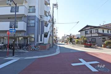 敷地西側の前面道路（北側から）