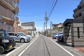 敷地南側の前面道路。一方通行の通りです。