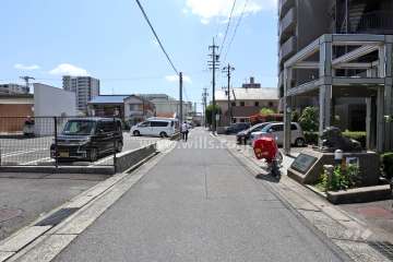 敷地東側の前面道路。道幅は狭めです。