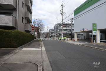 敷地の北東側前面道路（南東側から）