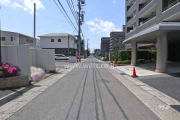 敷地南側の前面道路。一方通行の通りです。