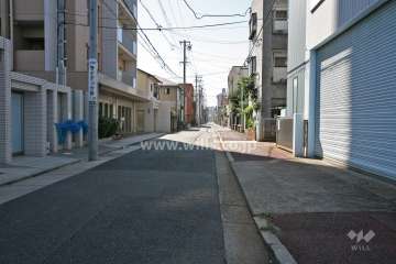 敷地西側の前面道路(北側から)