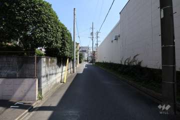 敷地の南側前面道路（西側から）