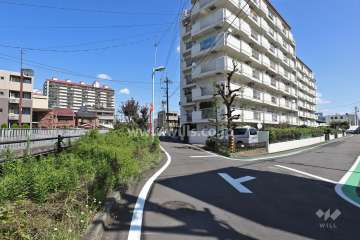 敷地北西側の前面道路（南西側から）