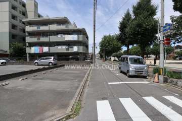 敷地北側の前面道路。周辺には公園があり静かな住宅地です。