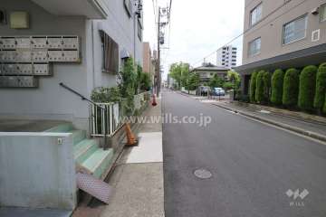 敷地西側の前面道路（北側から）