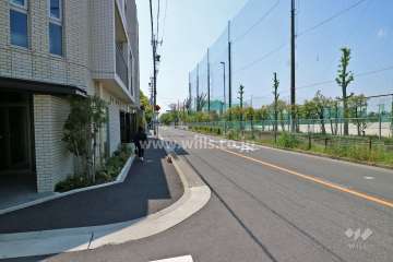 敷地西側の前面道路(北側から)
