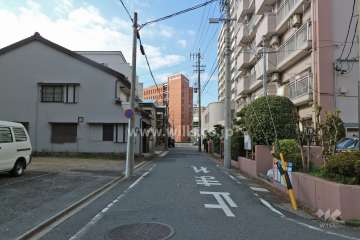 敷地南東側の前面道路（北東側から)