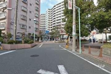 敷地北東側の前面道路（南東側から)