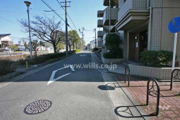 敷地北西側の前面道路(南西側から)