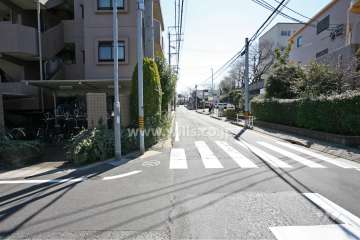 敷地南西側の前面道路（北西側から）