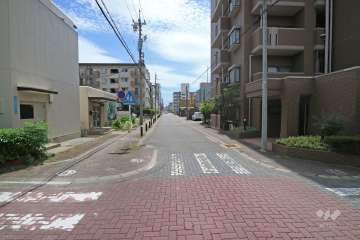 敷地東側の前面道路。交通量の少ない道路です。