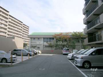 敷地内駐車場。敷地の東隣は『長尾中学校』です。