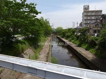 敷地の南側には道を挟んで、昆陽川が流れています。川沿いは緑豊か。