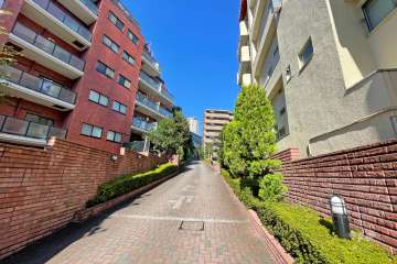 ライオンズマンション乃木坂の遠景。周辺は住宅の他、店舗や事務所などが混在する街です。