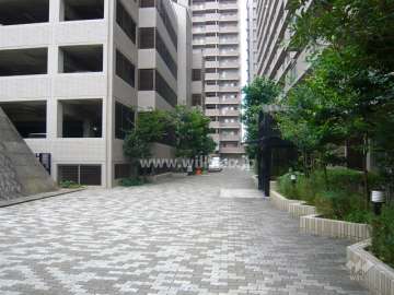 敷地内の通路。通路沿いに各エントランスが並んでいます。