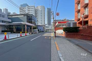 敷地南東側の前面道路（北東側から）