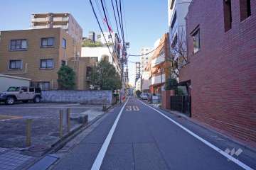 敷地北東側の前面道路（南東側から）