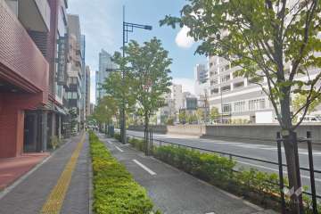 敷地北側の前面道路は外堀通りです（西側から）。