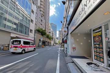 敷地南西側の前面道路（南東側から）