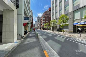 敷地北東側の前面道路（南東側から）