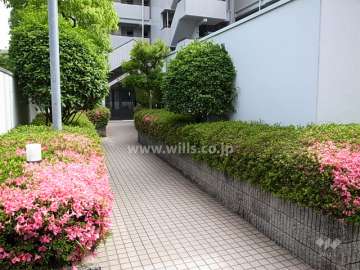 両脇に植栽スペースが設けられたエントランスアプローチ