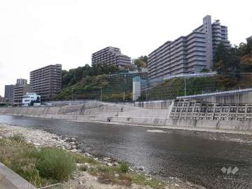 すぐ北側には武庫川が流れています。（中央がダイアパレス宝塚月見山）