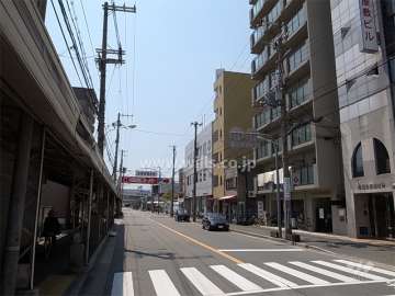 敷地東側の前面道路。二車線のバス通りです。