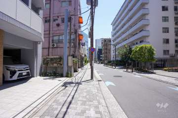 敷地南西側の前面道路（北西側から）