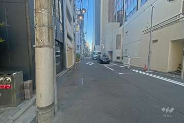 敷地南東側の前面道路（南西側から）
