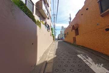 敷地南東側の前面道路（南西側から）