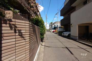 敷地南東側の前面道路（南西側から）