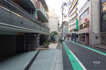 敷地南西側の前面道路（北西側から）