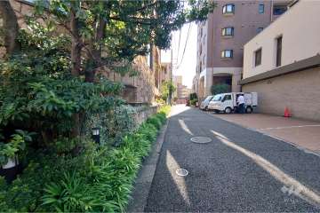 敷地南西側の前面道路（北西側から）