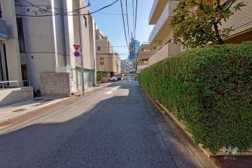 敷地南東側の前面道路（北東側から）