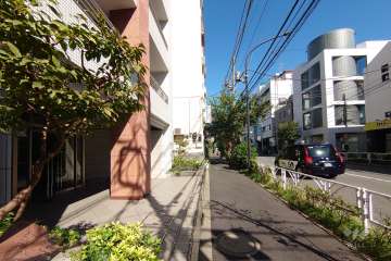 敷地南東側の前面道路（南西側から）