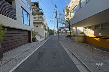 敷地南西側の前面道路（北西側から）