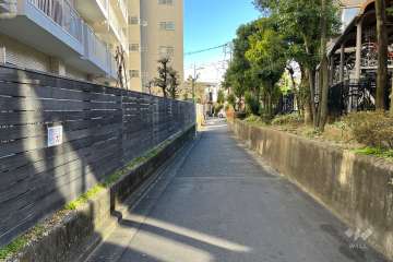 敷地の南西側前面道路（北西側から）